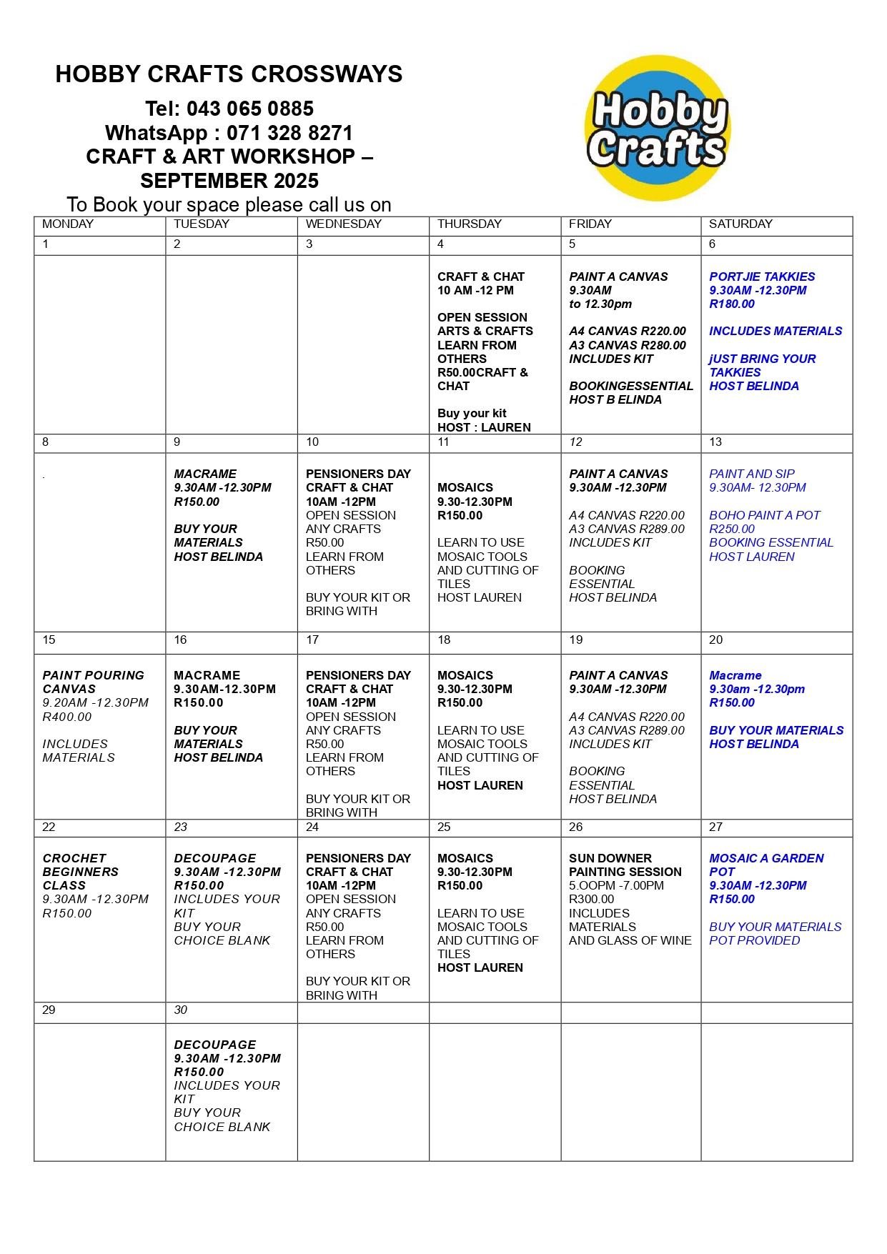 HOBBY CRAFTS CROSSWAYS SEPTEMBER WORKSHOPS 2025_page-0001